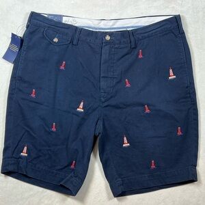 NWT Polo Ralph Lauren 38W Classic Fit Navy Embroidered Lighthouse Summer Shorts